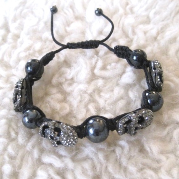 Unisex Pave Skull Woven Bracelet - Picture 1 of 5